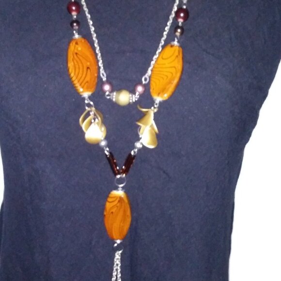 Costume Necklace Brown beads long boho - Picture 3 of 5